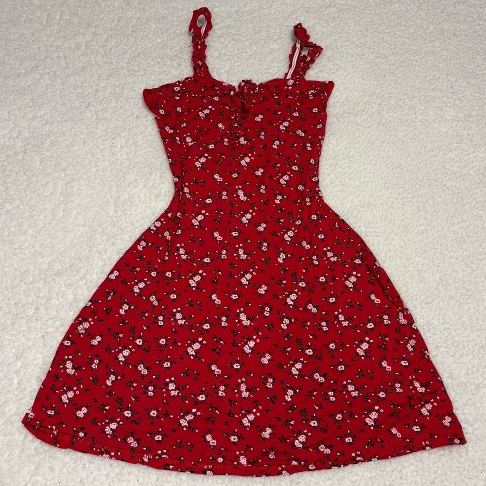 PrettyLittleThing Women Red Floral Frill Details Mini Dress